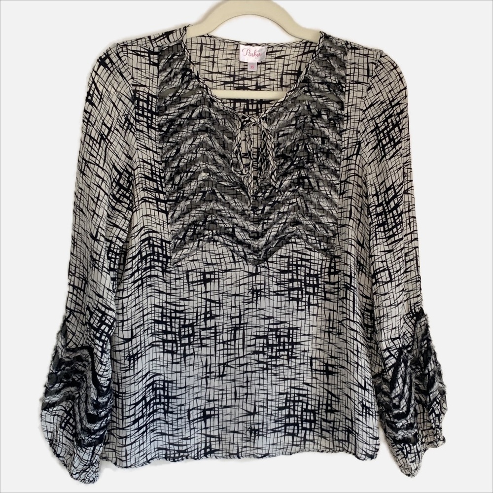 Parker 100% Silk Top with Fringe and Cutout Detail Size XS